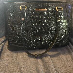 Brahmin Black Crocodile Embossed Large Tote Bag